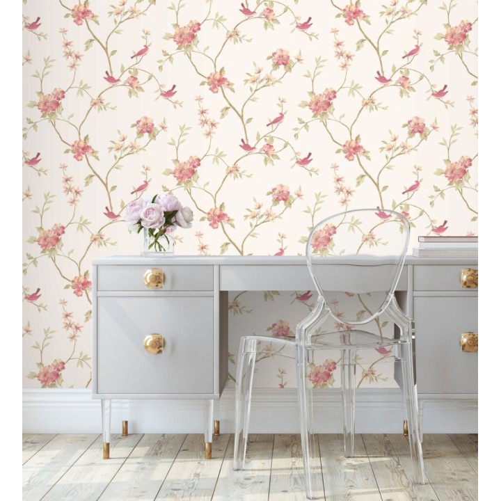 Papel pintado pájaros y flores estilo romántico - Villa Elena 121364