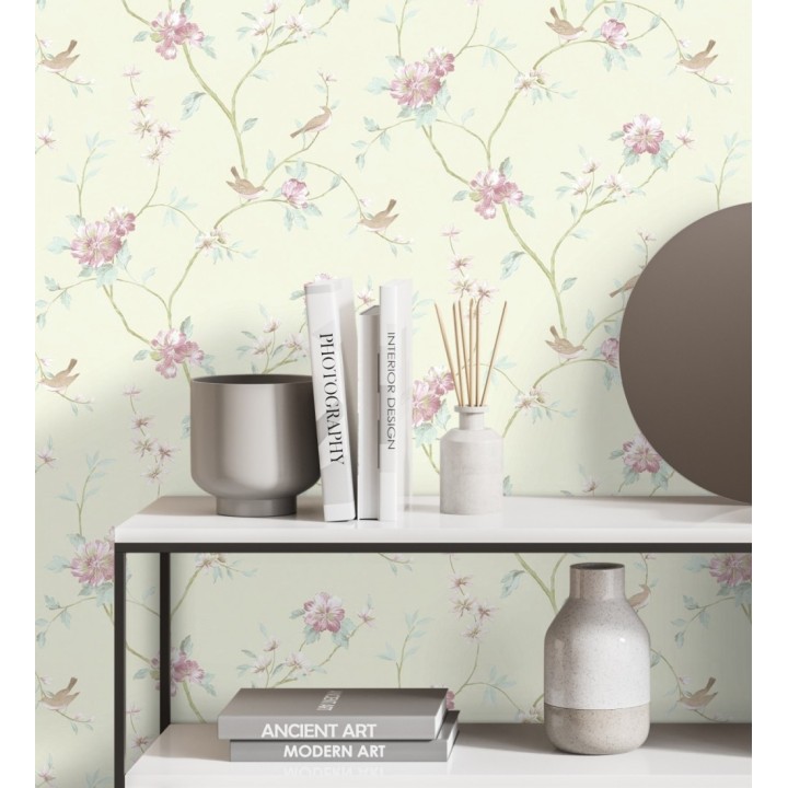 Papel pintado pájaros y flores estilo romántico - Villa Elena 121365