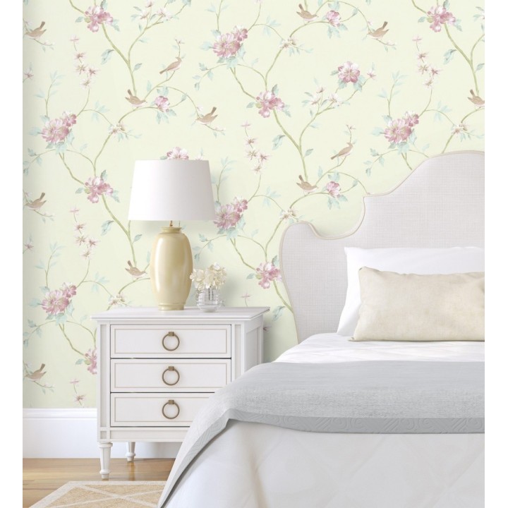 Papel pintado pájaros y flores estilo romántico - Villa Elena 121365