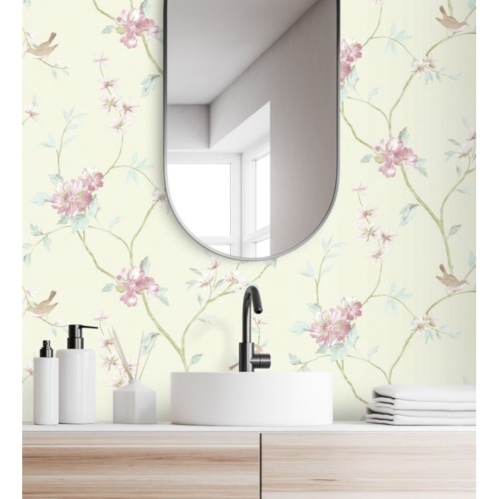 Papel pintado pájaros y flores estilo romántico - Villa Elena 121365