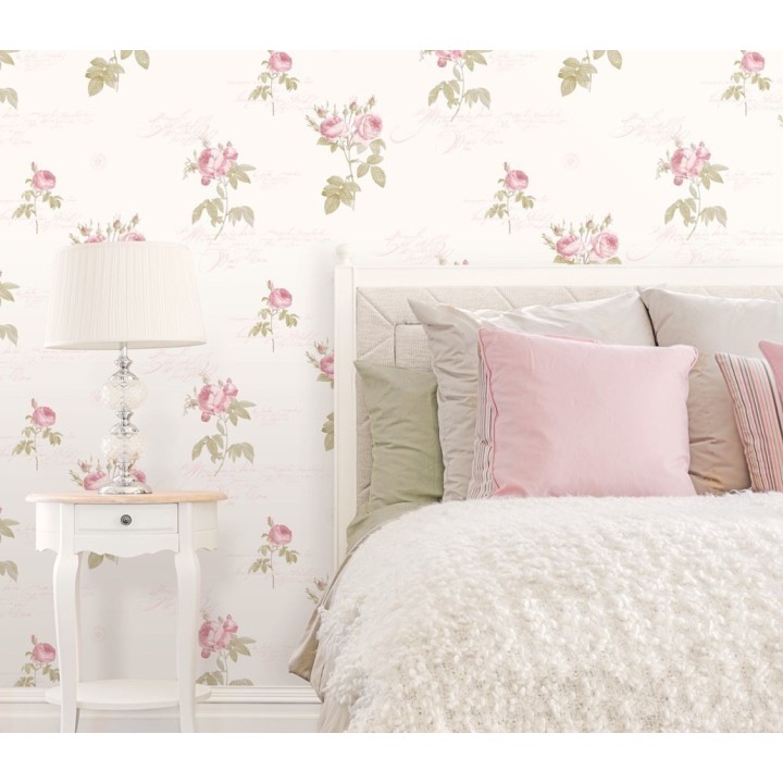 Papel pintado flores y letras estilo vintage - Belle Fleur 121368