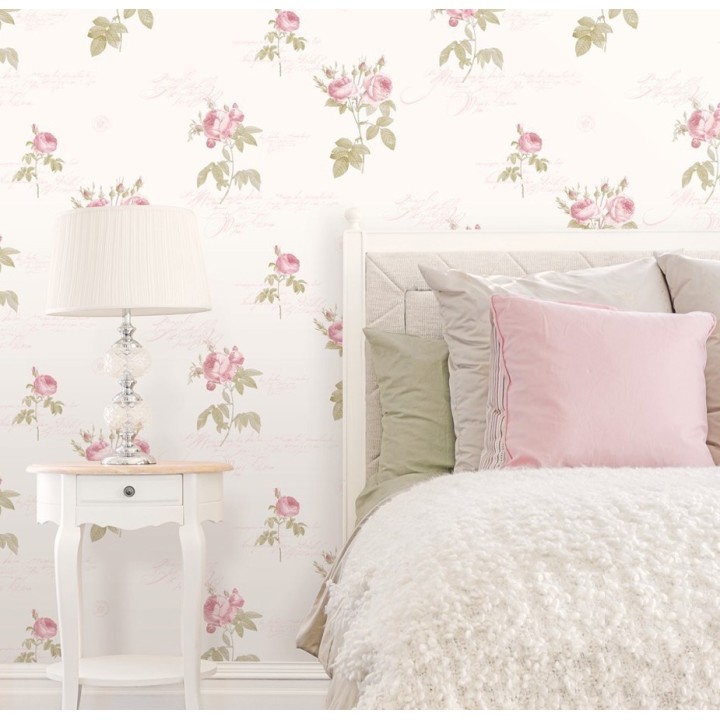 Papel pintado flores y letras estilo vintage - Belle Fleur 121368