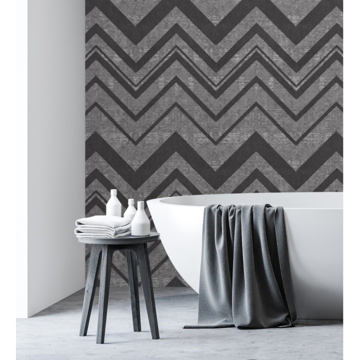 Papel pintado geométrico zig zag texturizado con pequeños destellos - Enzo Spike 681659