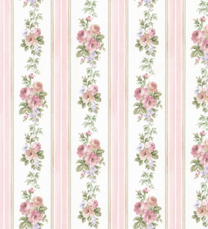Papel pintado rayas y flores románticas vintage - Jardin de Lise 121377