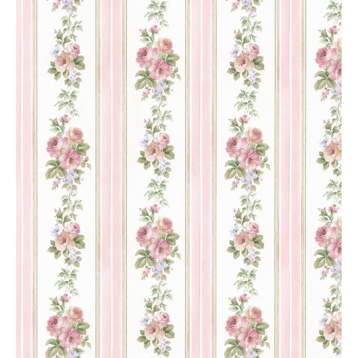 Papel pintado rayas y flores románticas vintage - Jardin de Lise 121377