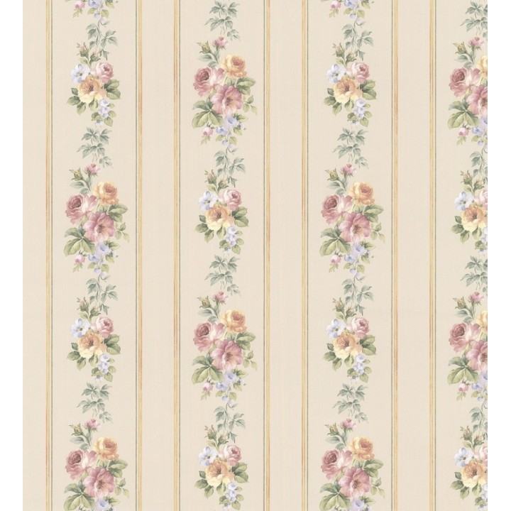 Papel pintado rayas y flores románticas vintage - Jardin de Lise 121378