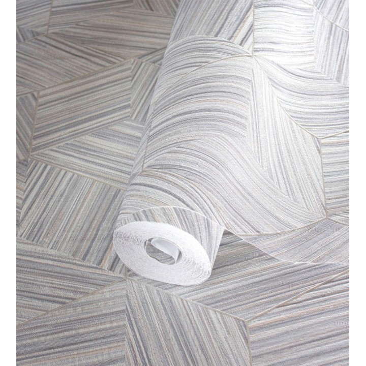 Papel pintado de hexágonos con delgadas líneas color plata - Maurice Metrix 681674