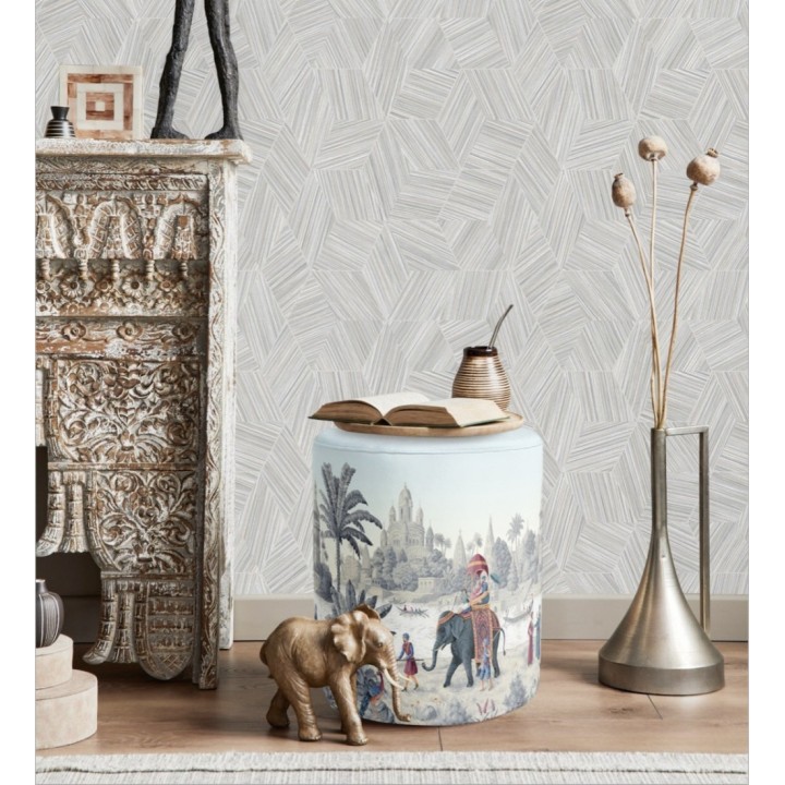 Papel pintado de hexágonos con delgadas líneas color plata - Maurice Metrix 681674