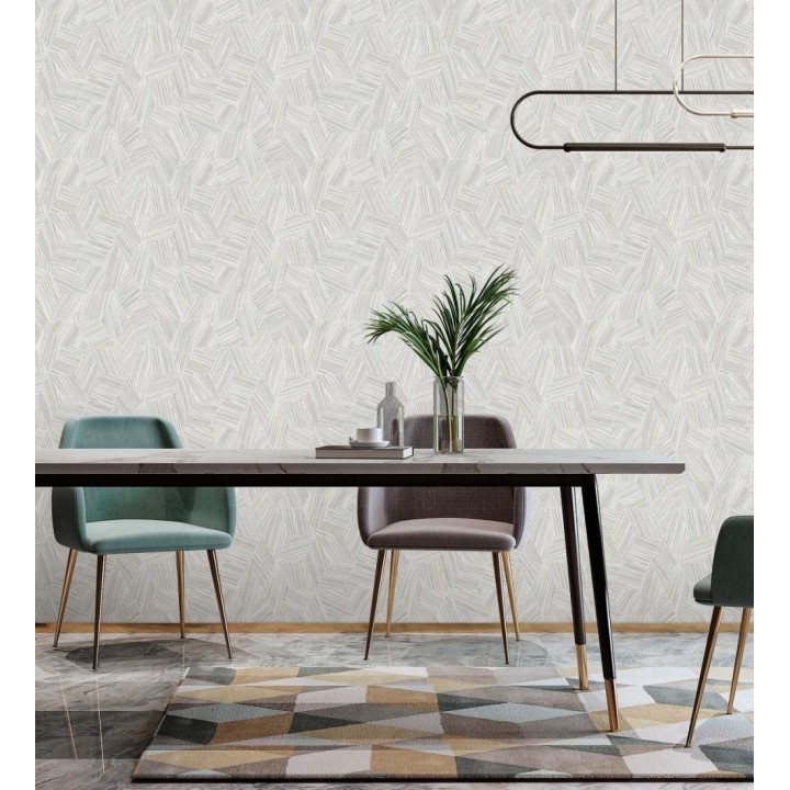 Papel pintado de hexágonos con delgadas líneas color plata - Maurice Metrix 681674