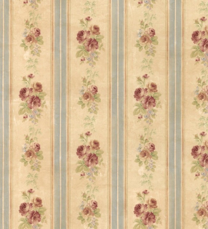 Papel pintado rayas y flores románticas vintage - Jardin de Lise 121381