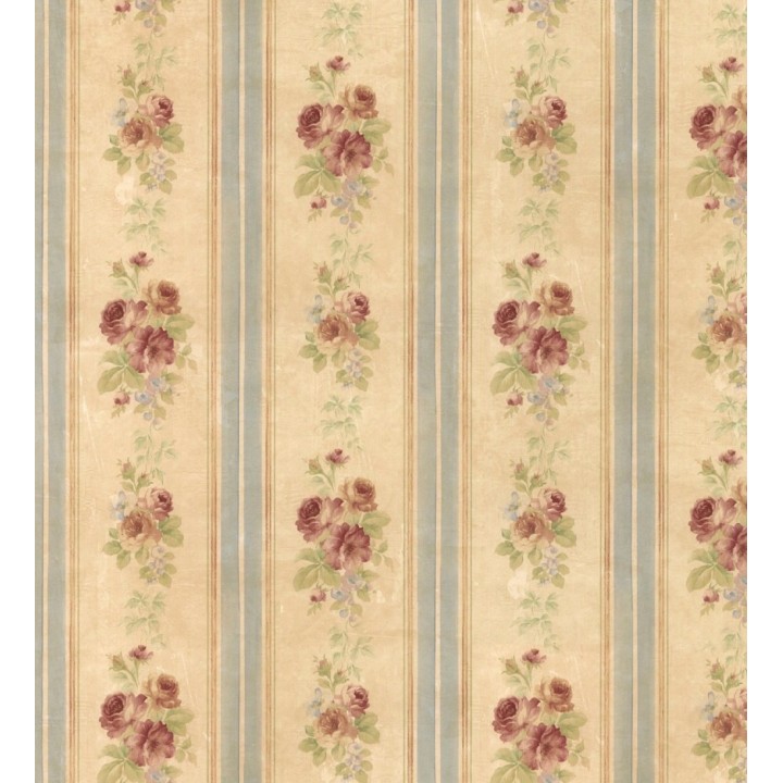 Papel pintado rayas y flores románticas vintage - Jardin de Lise 121381