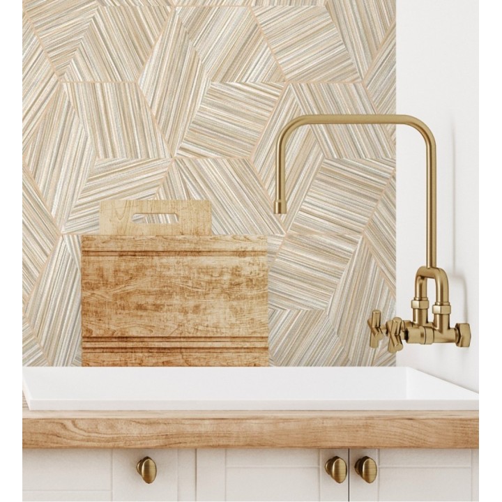 Papel pintado de hexágonos con delgadas líneas doradas - Maurice Metrix 681675