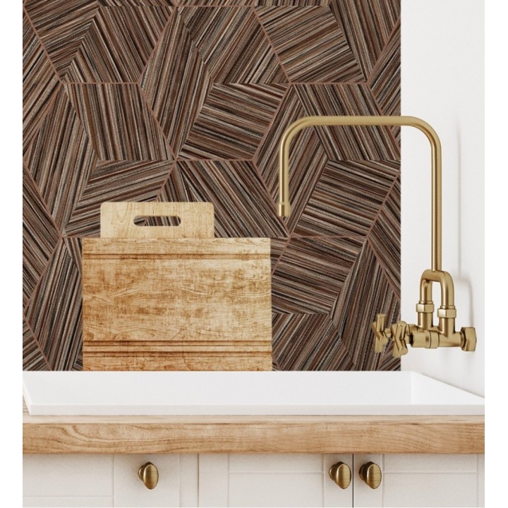 Papel pintado de hexágonos con delgadas líneas color cobre - Maurice Metrix 681676