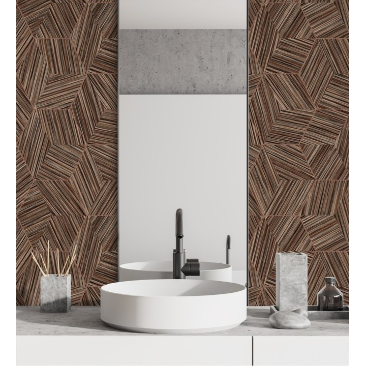 Papel pintado de hexágonos con delgadas líneas color cobre - Maurice Metrix 681676