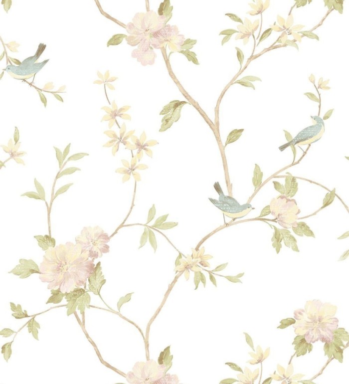 Papel pintado pájaros y flores estilo romántico - Villa Elena 121382