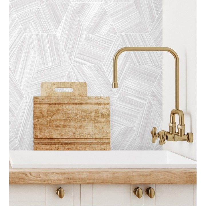 Papel pintado de hexágonos con delgadas líneas color plata - Maurice Metrix 681677