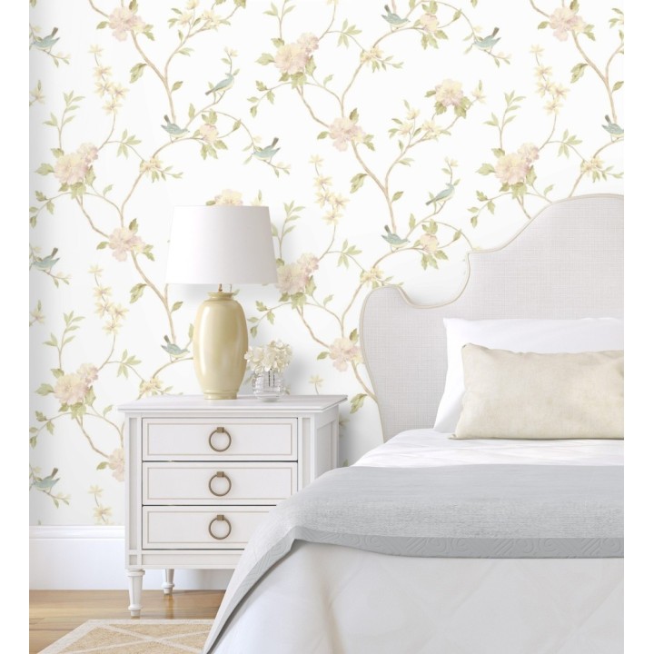 Papel pintado pájaros y flores estilo romántico - Villa Elena 121382