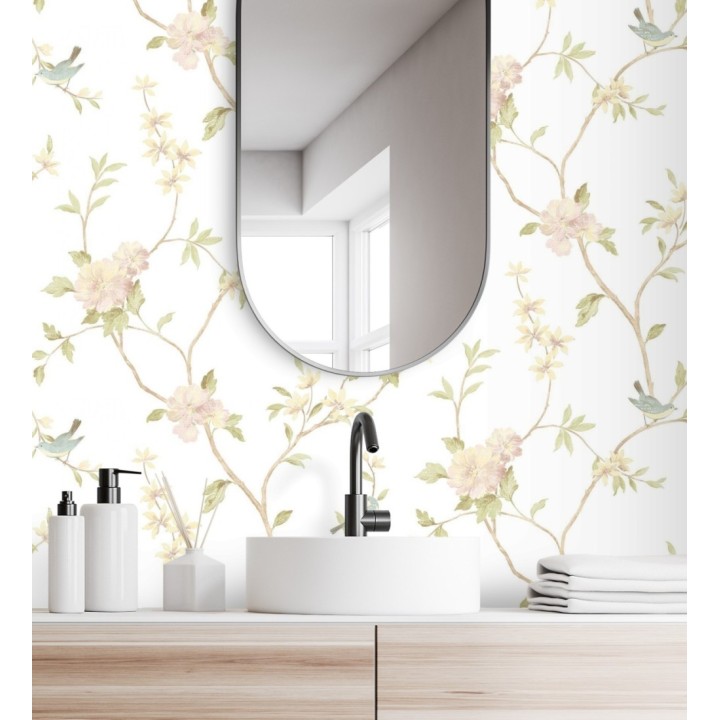 Papel pintado pájaros y flores estilo romántico - Villa Elena 121382