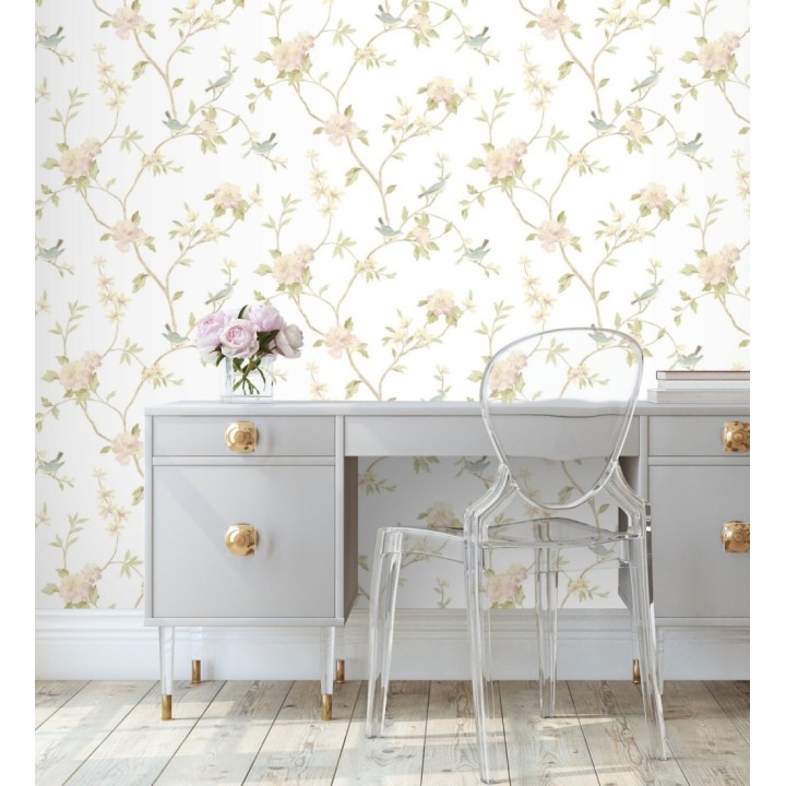 Papel pintado pájaros y flores estilo romántico - Villa Elena 121382