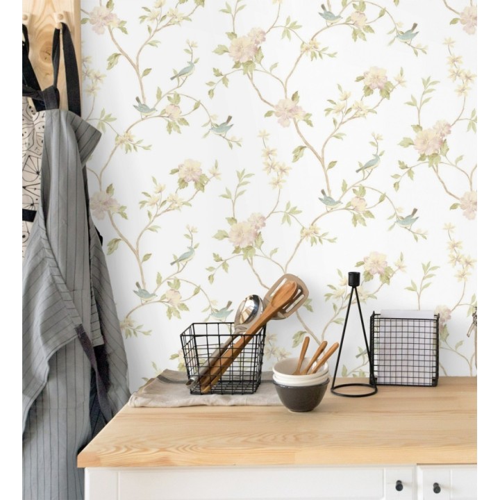 Papel pintado pájaros y flores estilo romántico - Villa Elena 121382