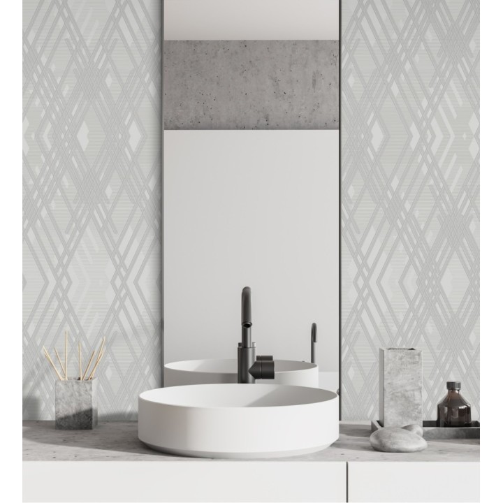 Papel pintado geométrico con relieve y efectos metalizados estilo Art Decó - Angular Metric 681683