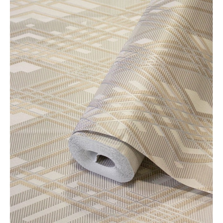 Papel pintado geométrico con relieve y efectos metalizados estilo Art Decó - Angular Metric 681684