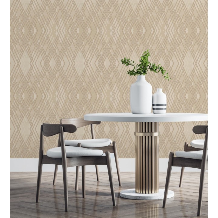 Papel pintado geométrico con relieve y efectos metalizados estilo Art Decó - Angular Metric 681684