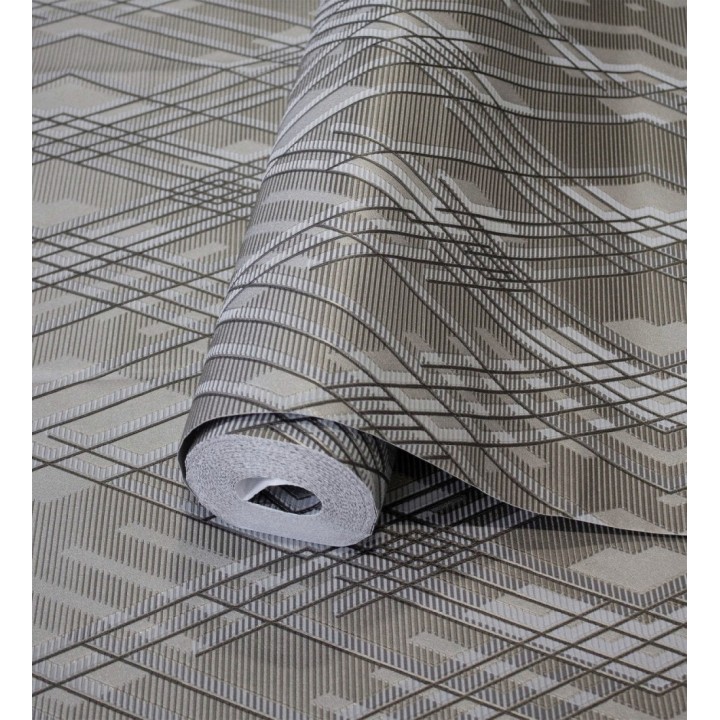 Papel pintado geométrico con relieve y efectos metalizados estilo Art Decó - Angular Metric 681685