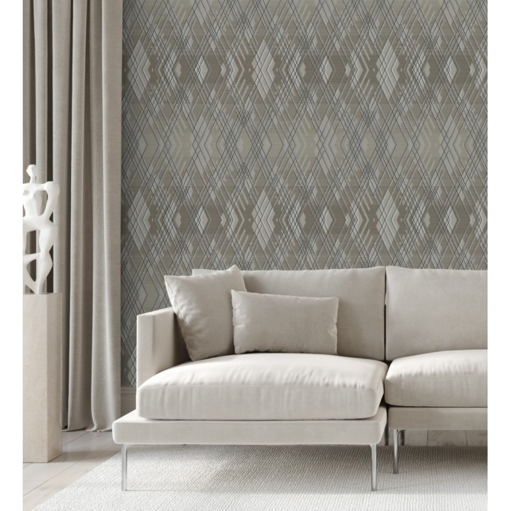 Papel pintado geométrico con relieve y efectos metalizados estilo Art Decó - Angular Metric 681685
