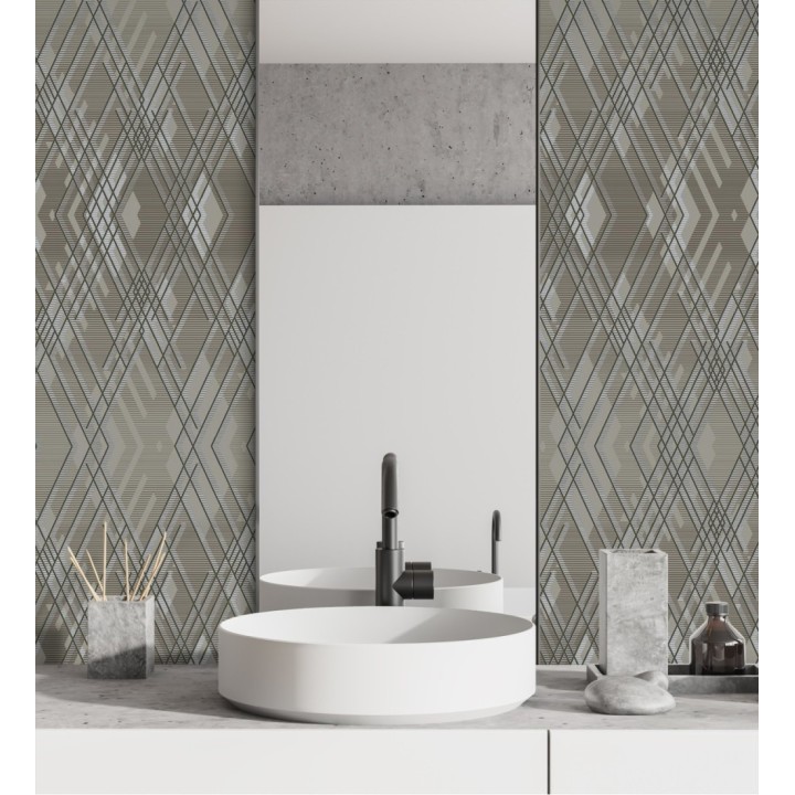 Papel pintado geométrico con relieve y efectos metalizados estilo Art Decó - Angular Metric 681685