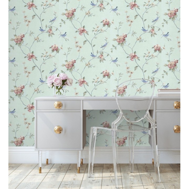 Papel pintado pájaros y flores estilo romántico - Villa Elena 121383