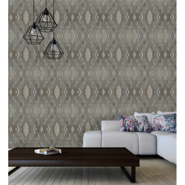 Papel pintado geométrico con relieve y efectos metalizados estilo Art Decó - Angular Metric 681685