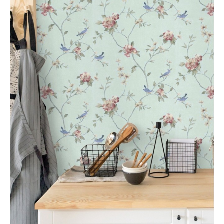 Papel pintado pájaros y flores estilo romántico - Villa Elena 121383