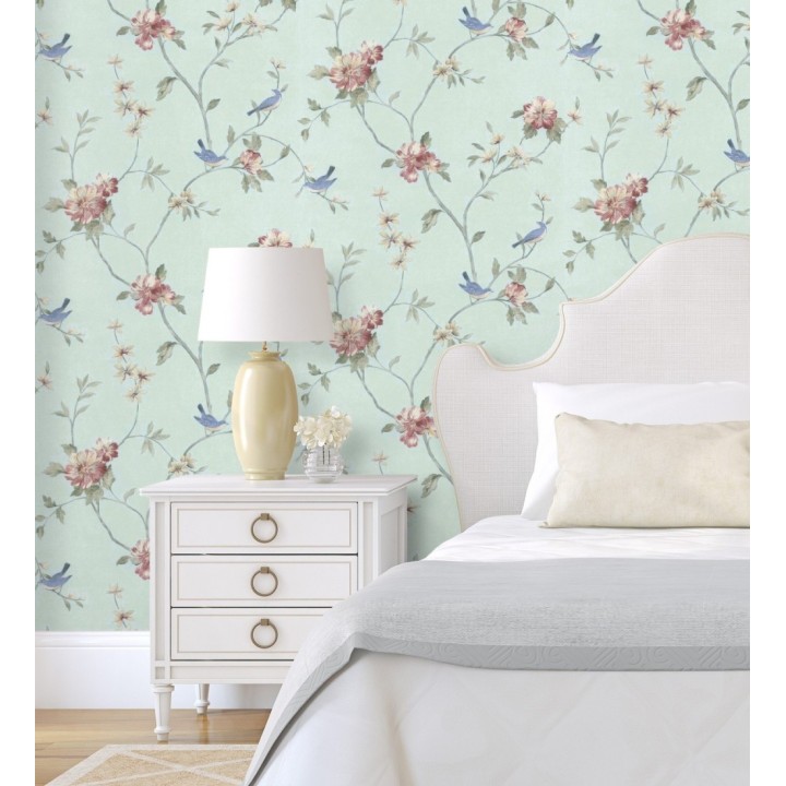 Papel pintado pájaros y flores estilo romántico - Villa Elena 121383
