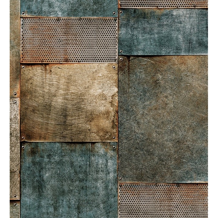 Papel pintado mosaico de chapas oxidadas estilo industrial - Bravos Metal 681689
