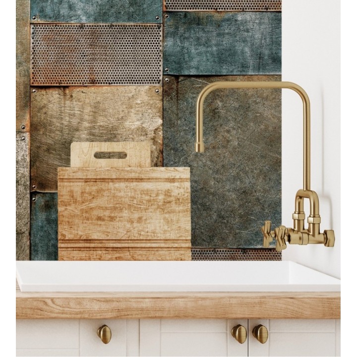 Papel pintado mosaico de chapas oxidadas estilo industrial - Bravos Metal 681689