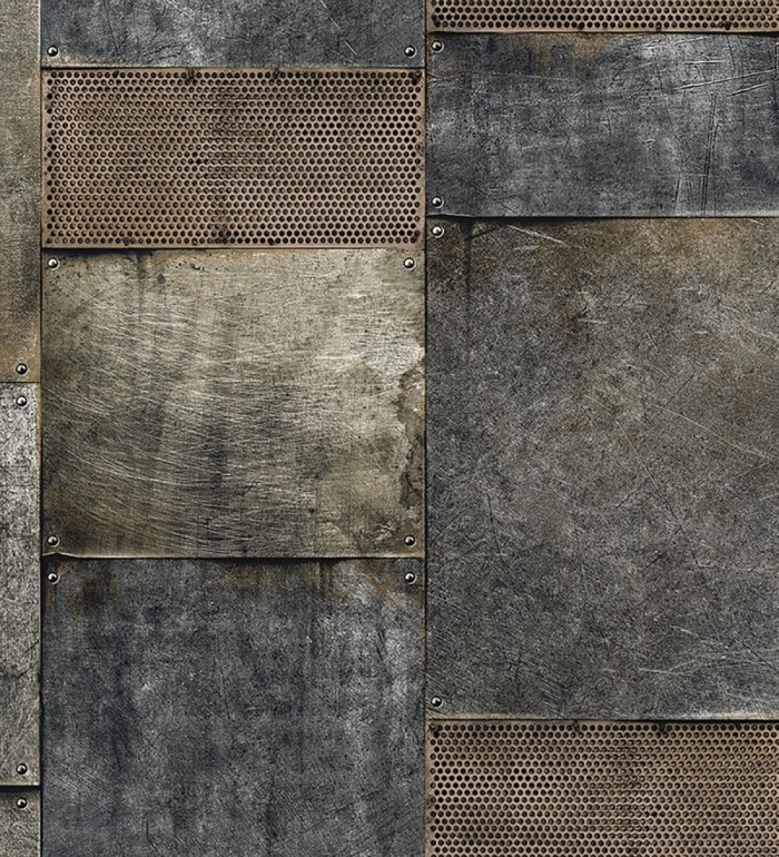 Papel pintado mosaico de chapas oxidadas estilo industrial - Bravos Metal 681690