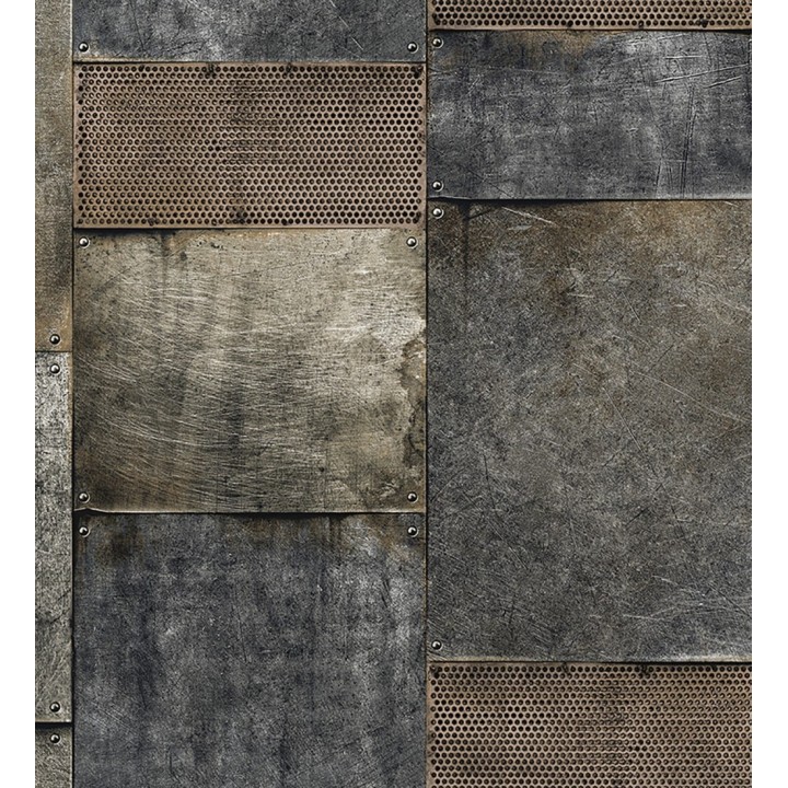 Papel pintado mosaico de chapas oxidadas estilo industrial - Bravos Metal 681690