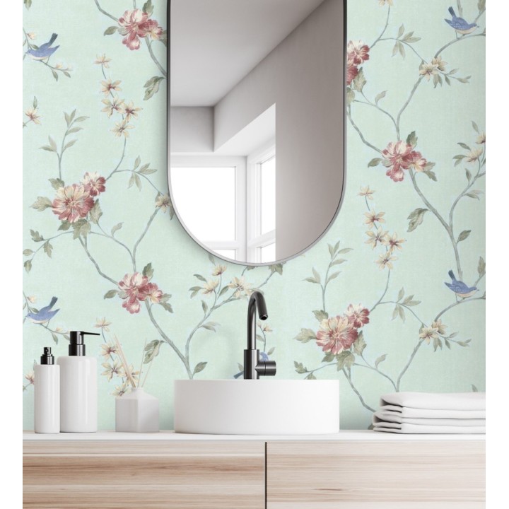 Papel pintado pájaros y flores estilo romántico - Villa Elena 121383