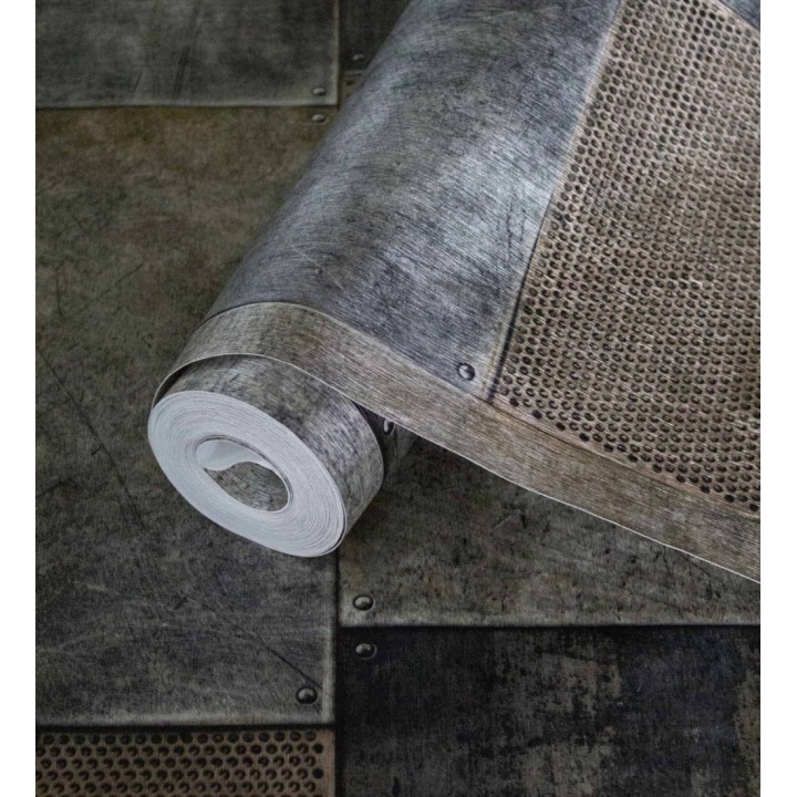 Papel pintado mosaico de chapas oxidadas estilo industrial - Bravos Metal 681690