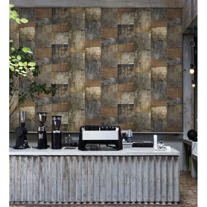 Papel pintado mosaico de chapas oxidadas estilo industrial - Bravos Metal 681690