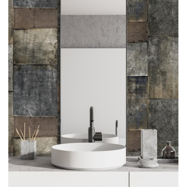 Papel pintado mosaico de chapas oxidadas estilo industrial - Bravos Metal 681690