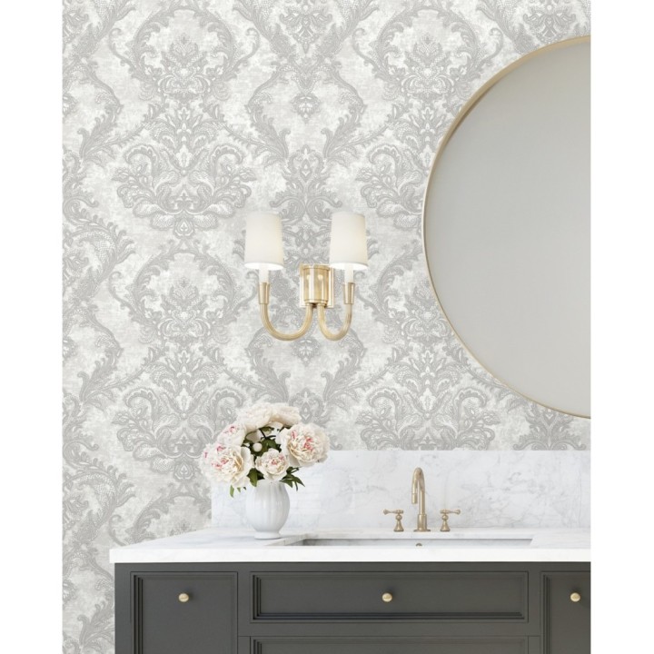 Papel pintado damasco clásico con fondo estucado - Domani 681702