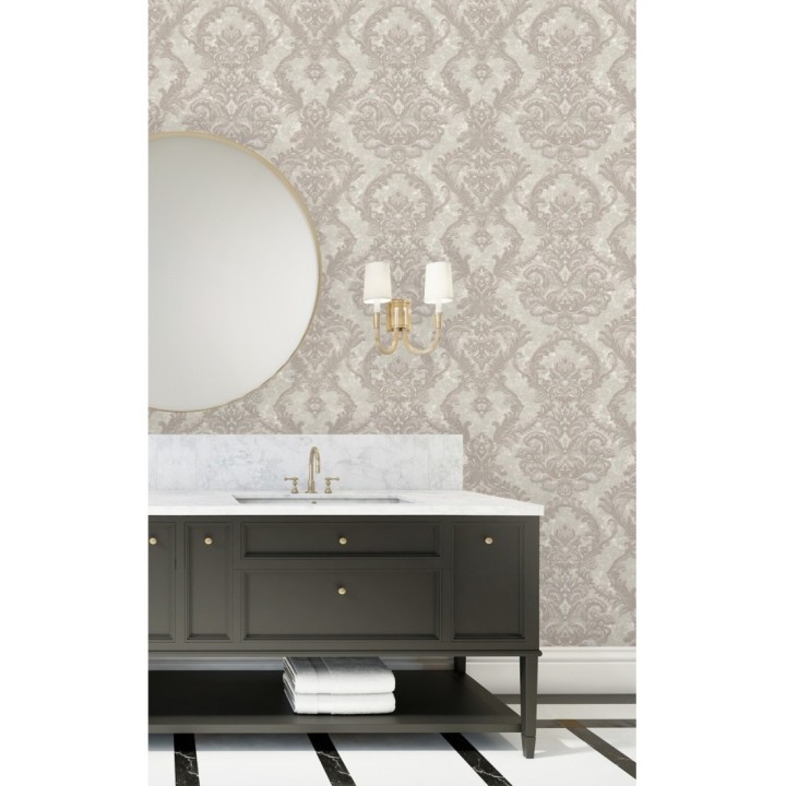 Papel pintado damasco clásico con fondo estucado - Domani 681703