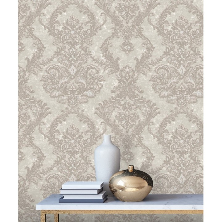 Papel pintado damasco clásico con fondo estucado - Domani 681703