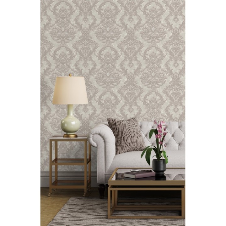 Papel pintado damasco clásico con fondo estucado - Domani 681703