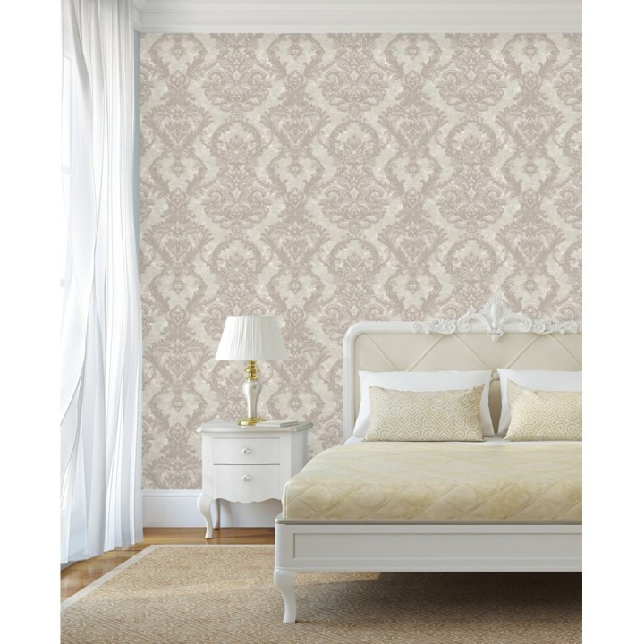 Papel pintado damasco clásico con fondo estucado - Domani 681703