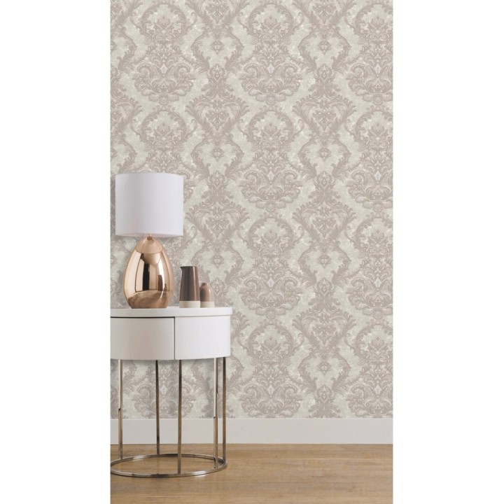 Papel pintado damasco clásico con fondo estucado - Domani 681703