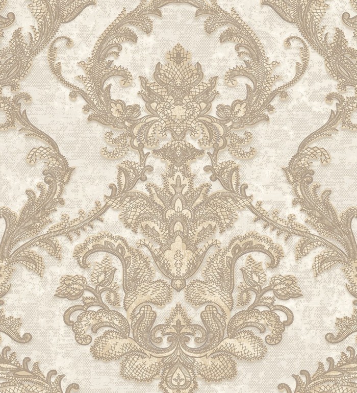 Papel pintado damasco clásico con fondo estucado - Domani 681704