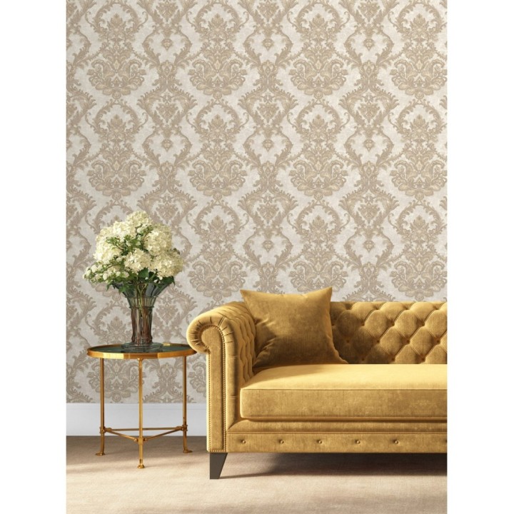 Papel pintado damasco clásico con fondo estucado - Domani 681704